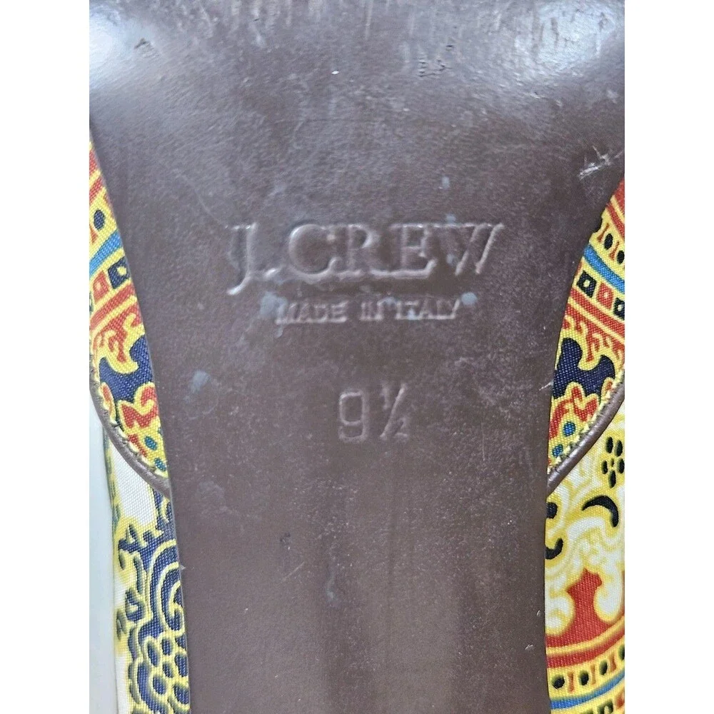 J.Crew Paisley Print Peep Toe Pump Heels Chain Detail Silk Fabric Made Italy 9.5